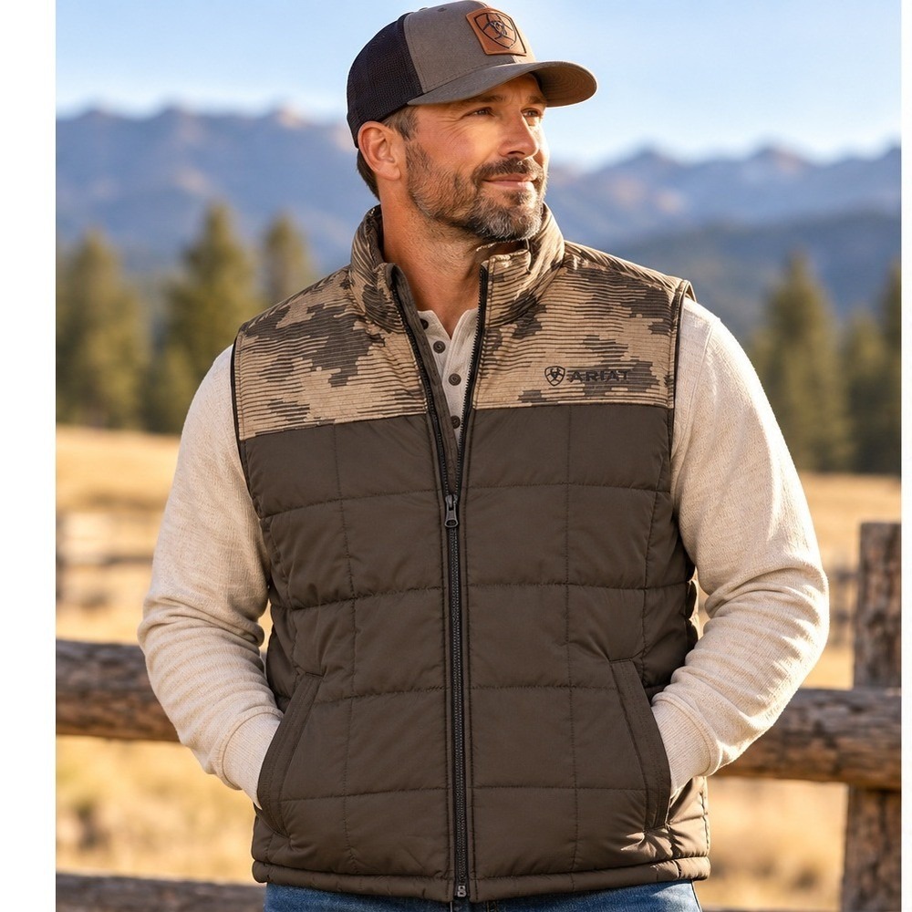 Ariat Crius Insulated Vest Mens XL Slate Black Camo Quilted Full Zip NWT